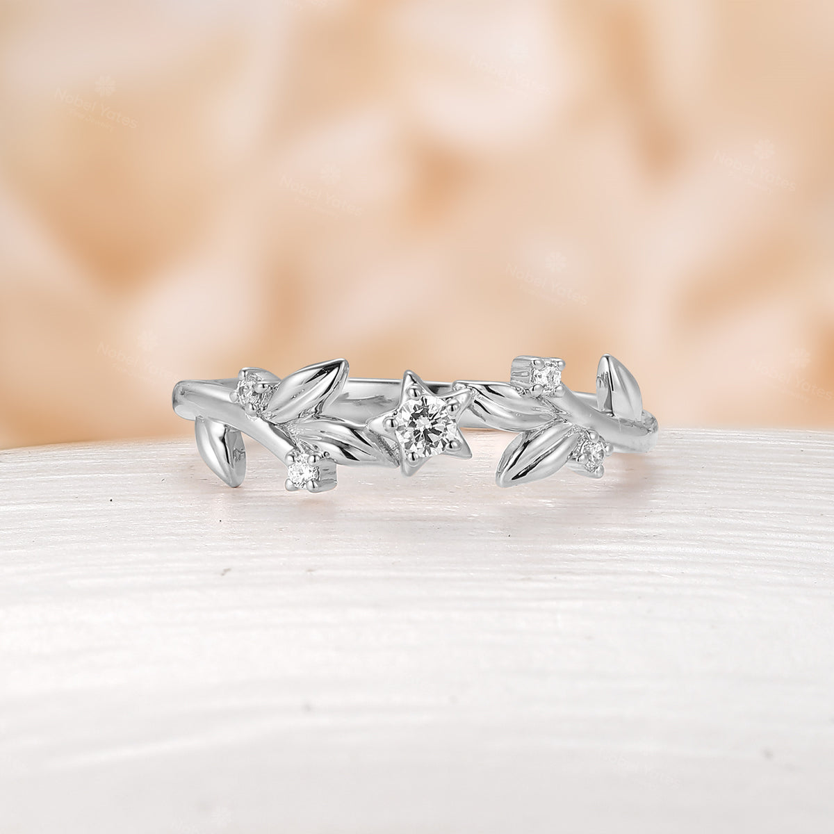 Unique Leaf Design Couple Ring Nature Inspired Moissanite Wedding Bands