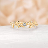 Unique Leaf Design Couple Ring Nature Inspired Moissanite Wedding Bands