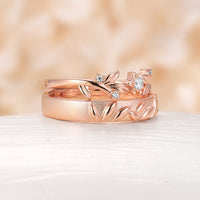 Unique Leaf Design Couple Ring Nature Inspired Moissanite Wedding Bands