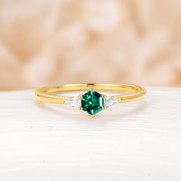 Yellow Gold Moss Agate Hexagon Shape Engagement Ring Classic Three Stones Ring