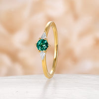 Lab Emerald & CZ Engagement Ring Hexagon Shape Yellow Gold Promise Ring