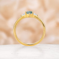 Yellow Gold Moss Agate Hexagon Shape Engagement Ring Classic Three Stones Ring