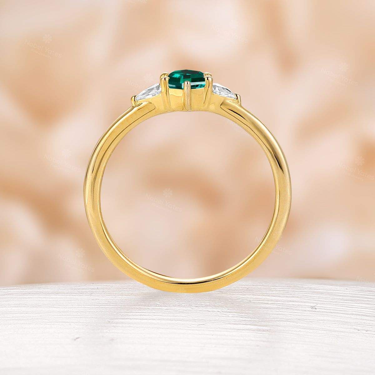 Lab Emerald & CZ Engagement Ring Hexagon Shape Yellow Gold Promise Ring