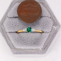 Lab Emerald & CZ Engagement Ring Hexagon Shape Yellow Gold Promise Ring