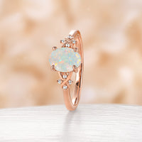 Natural White Opal Oval Shape Engagement Ring Yellow Gold Cluster Side Stone