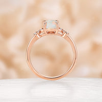 Natural White Opal Oval Shape Engagement Ring Yellow Gold Cluster Side Stone