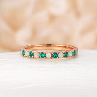 Lab Emerald & White Opal Pave Rose Gold Wedding Band Matching Band