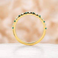 Lab Emerald & White Opal Pave Rose Gold Wedding Band Matching Band