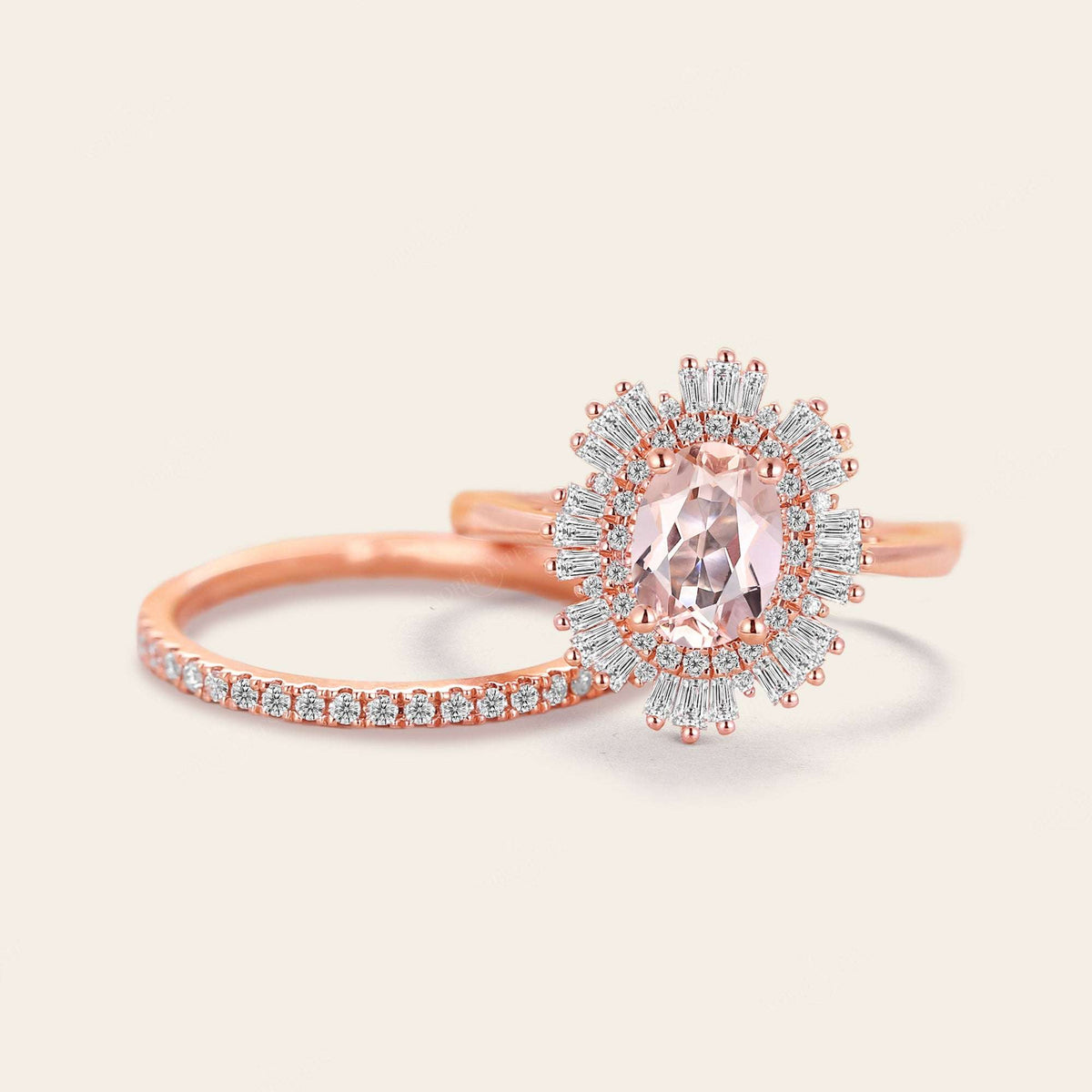 Starburst Art deco Oval Pink Morganite Bridal Sets-Nobel Yates