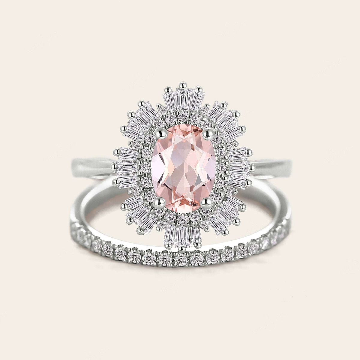 Starburst Art deco Oval Pink Morganite Bridal Sets-Nobel Yates