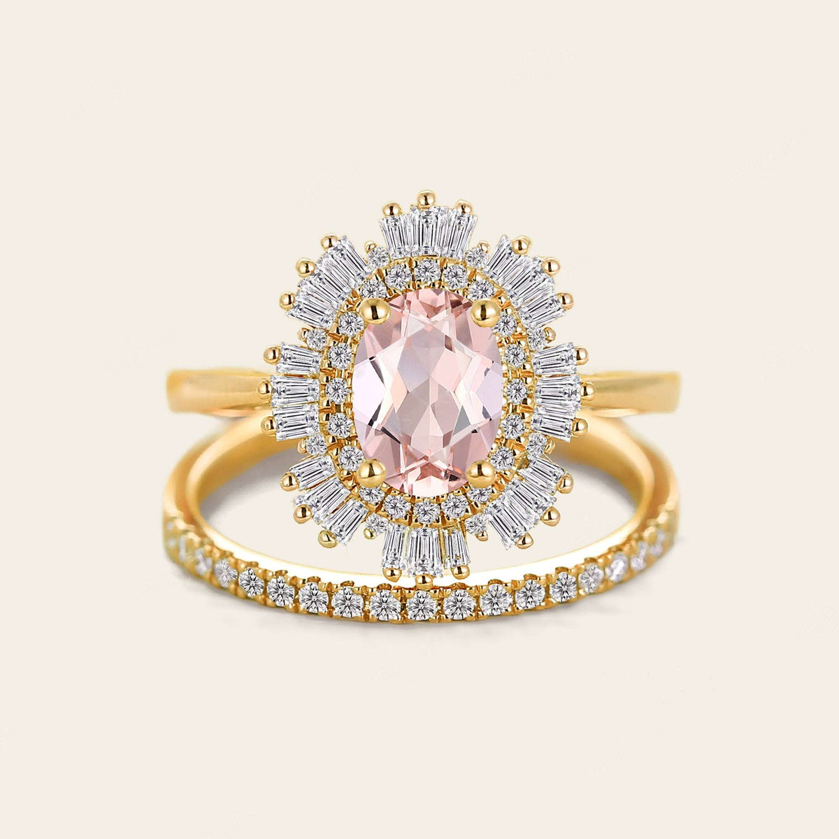 Starburst Art deco Oval Pink Morganite Bridal Sets-Nobel Yates