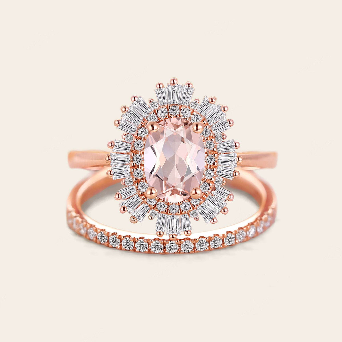 Starburst Art deco Oval Pink Morganite Bridal Sets-Nobel Yates