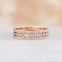 Triple Row Pave Lab Diamond Eternity Stacking Ring Set