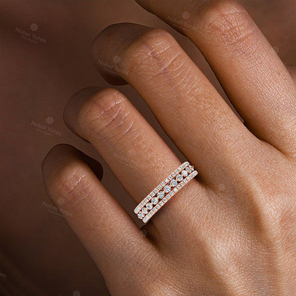 Triple Row Pave Lab Diamond Eternity Stacking Ring Set