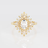Art deco Oval Moissanite Halo Engagement Ring Yellow Gold