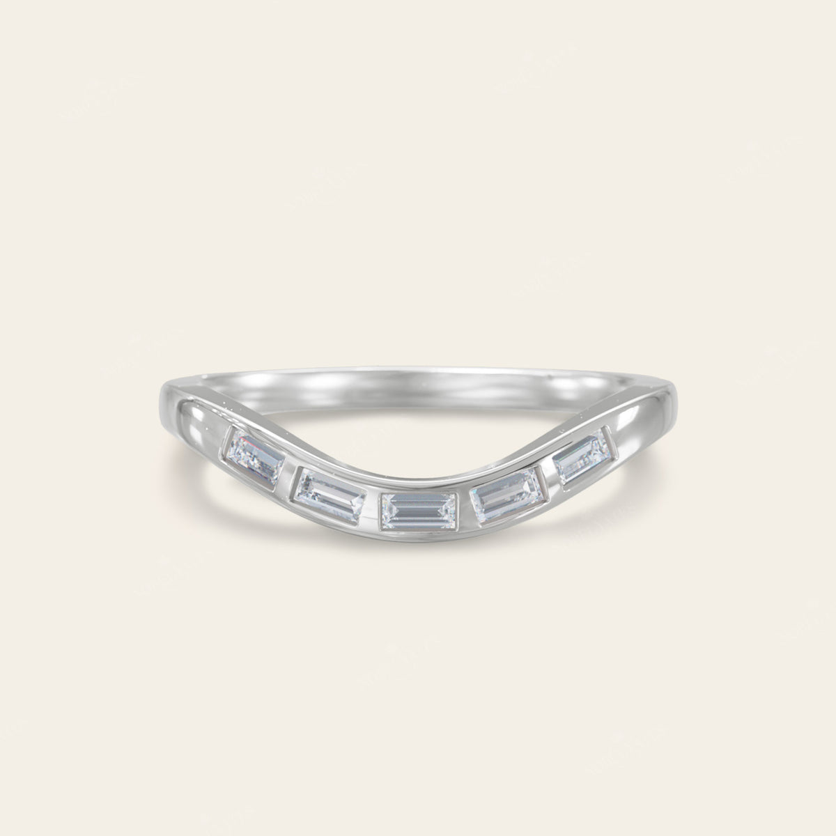 Art Deco Baguette Lab Diamond Curved Wedding Band 7