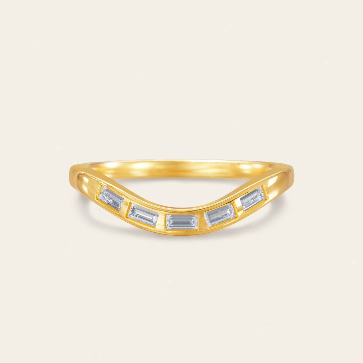 Art Deco Baguette Lab Diamond Curved Wedding Band 6