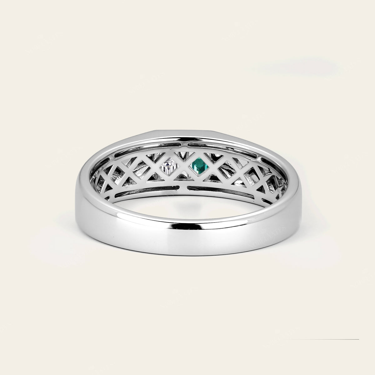 Emerald Cut Lab Diamond & Emerald Toi et Moi Men's Ring