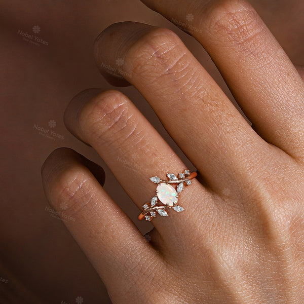 Nature Inspired Branch Engagement Ring Oval White Opal Rose Gold
