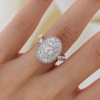 Art Deco Oval Shape Round Lab Diamond Halo Mosaic Ring