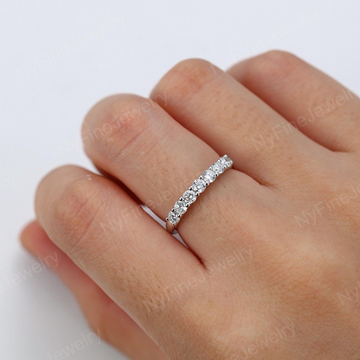 
                  
                    Moissanite Wedding Band white gold Women Half Eternity Unique diamond ring Multi stone Bridal Stacking Promise Anniversary gift for her
                  
                