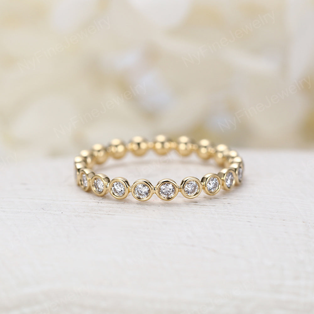 
                  
                    Moissanite Wedding Band women vintage Solid 14K Yellow gold Eternity Matching band Dainty Bridal Stacking Promise Anniversary Gift for her
                  
                