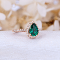 Vintage Pear Emerald Halo Engagement Ring Rose Gold