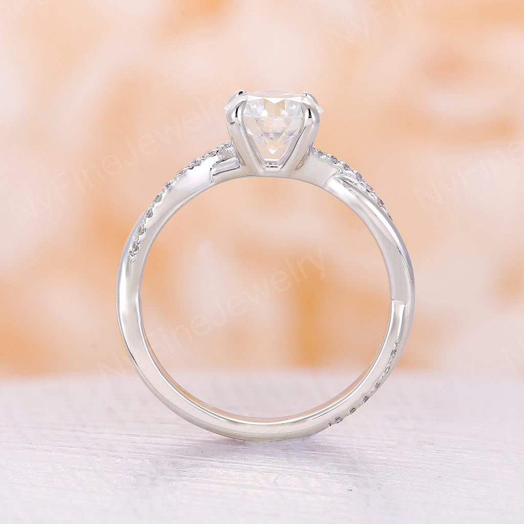 Vintage Round Moissanite White Gold Twist Engagement Ring