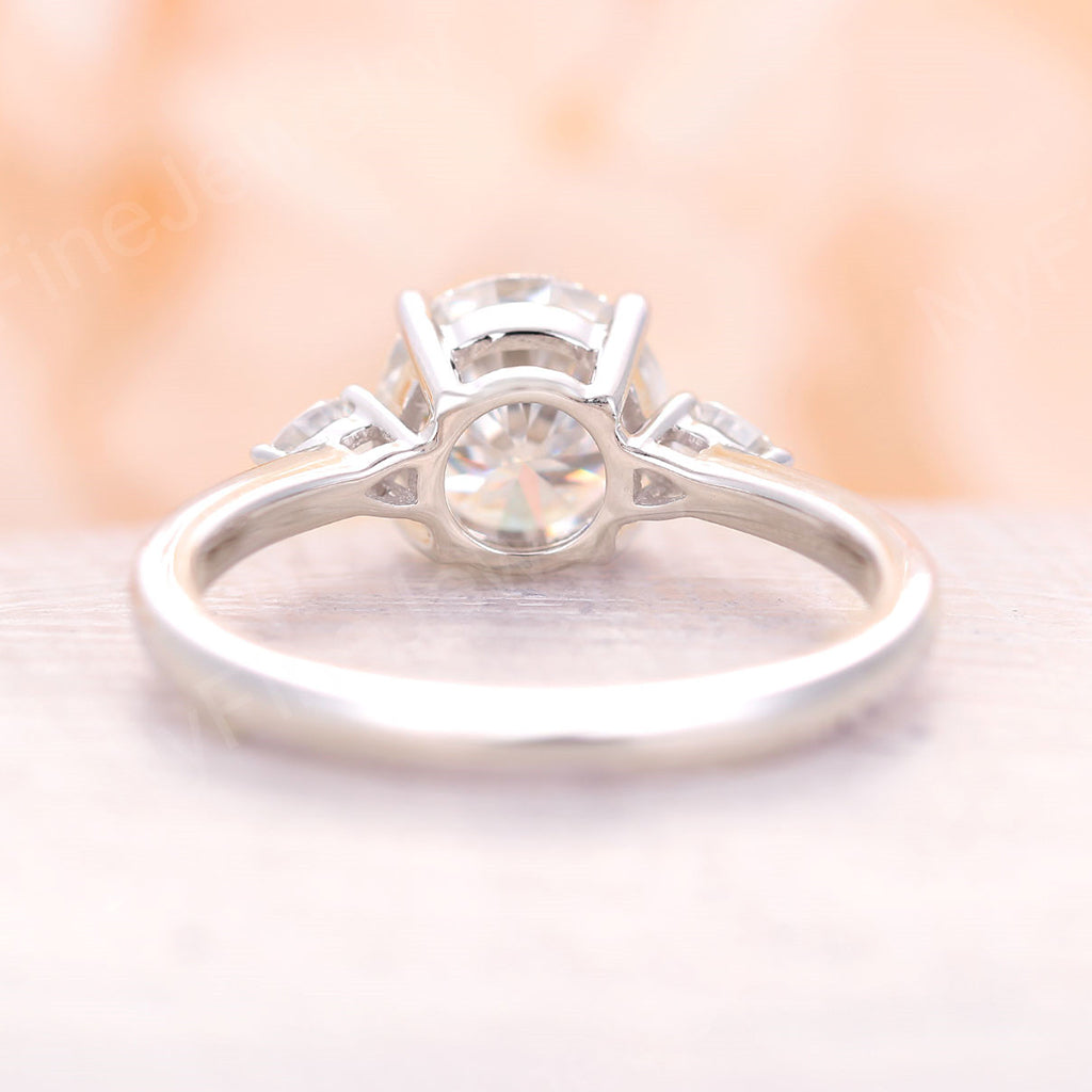 
                  
                    Round cut Moissanite Engagement Ring vintage ring yellow gold Three stone wedding Prong set birthstone Anniversary
                  
                