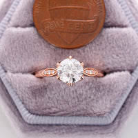 Round Moissanite Rose Gold Floral Engagement Ring