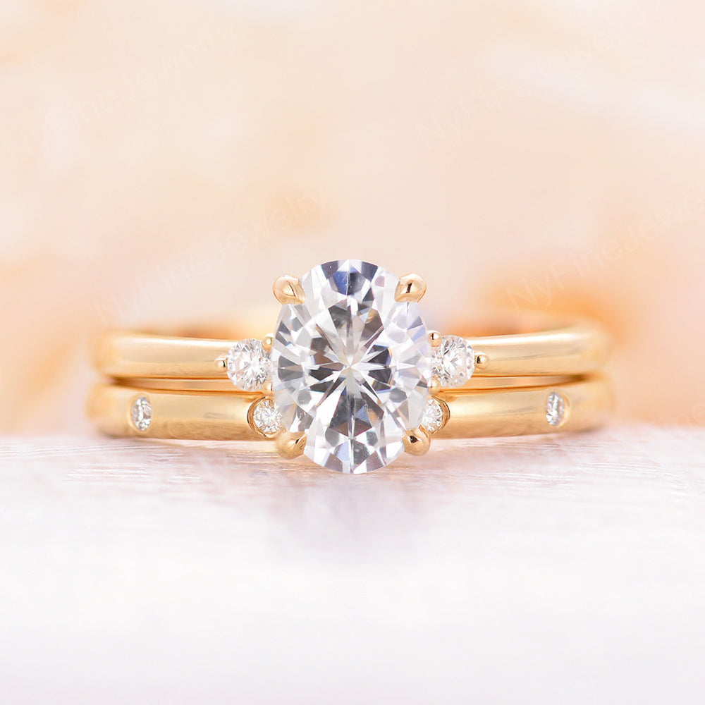 Oval Moissanite Engagement Ring yellow gold engagement ring set four prongs unique antique Cluster women Bridal ring Anniversary gift