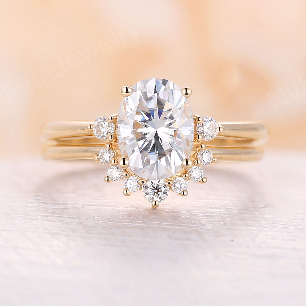 
                  
                    Moissanite Engagement Ring oval moissanite art deco engagement ring set yellow gold ring antique Bridal Anniversary Promise
                  
                
