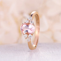 Oval Pink Morganite Rose Gold Cluster Engagement Ring