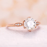 Round Moissanite Rose Gold Floral Engagement Ring