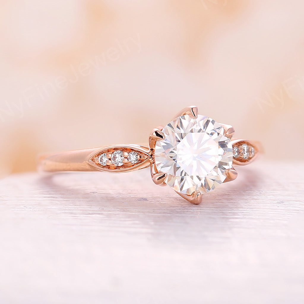 
                  
                    Round Moissanite Rose Gold Floral Engagement Ring
                  
                