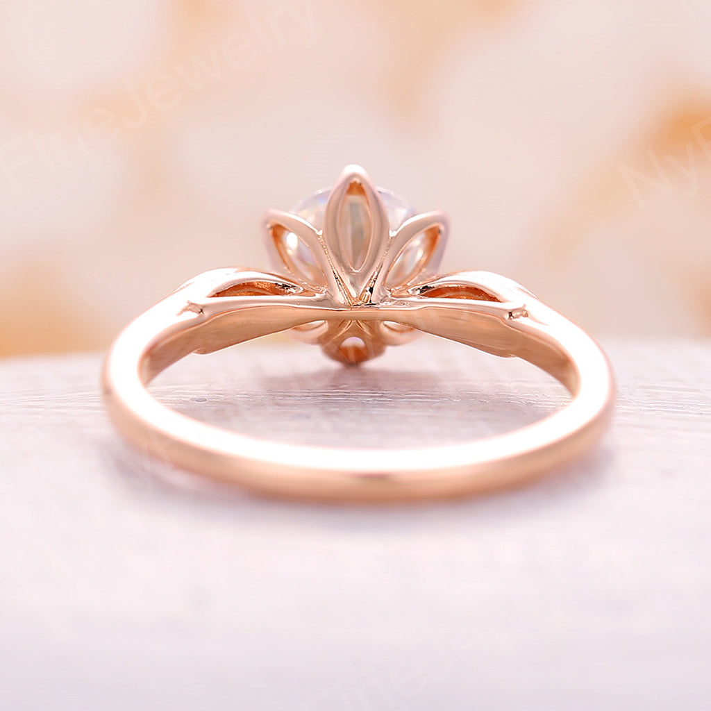 Round Moissanite Rose Gold Floral Engagement Ring