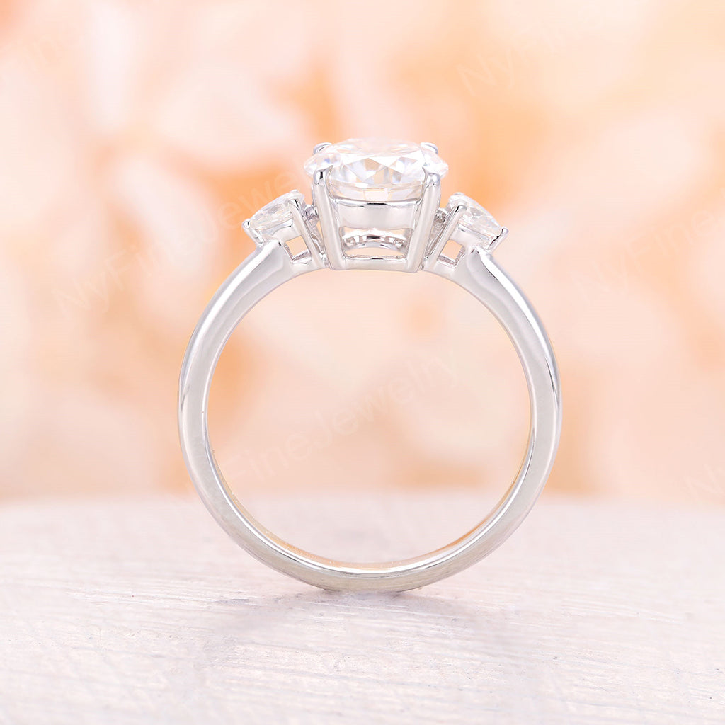 
                  
                    Round cut Moissanite Engagement Ring vintage ring yellow gold Three stone wedding Prong set birthstone Anniversary
                  
                
