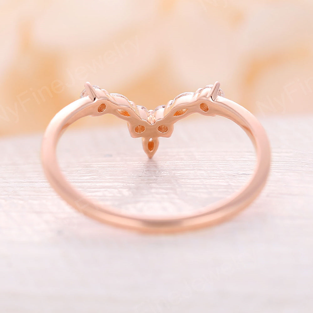 
                  
                    Curved Wedding Band vintage Rose gold wedding band Moissanite Ring Unique Bridal set stacking Delicate Promise matching band Anniversary gift
                  
                