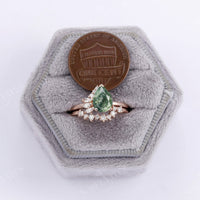Pear Moss Agate Cluster Diamond Bridal set Rose Gold