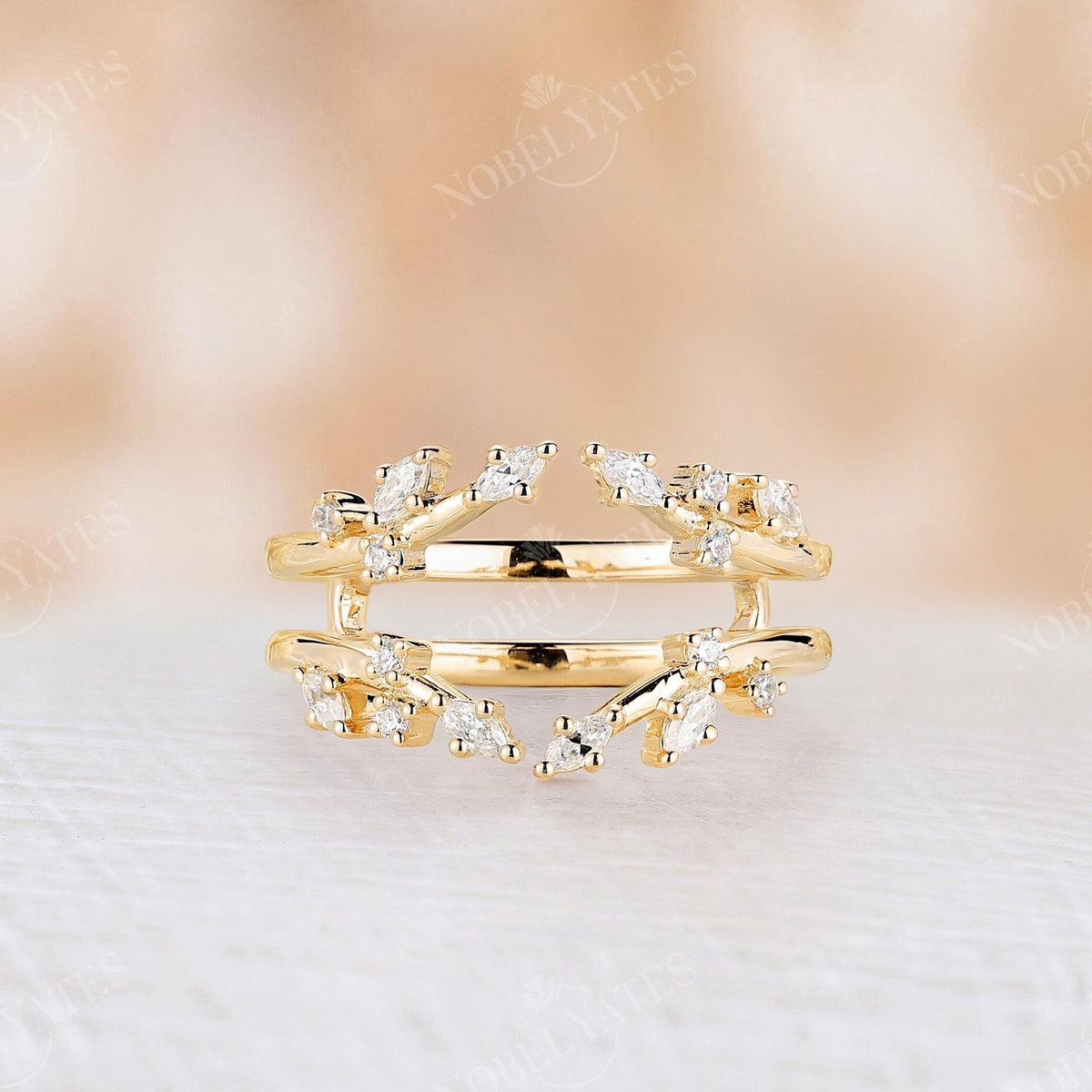 Nature inspired Marquise Moissanite Wedding Band Rose Gold
