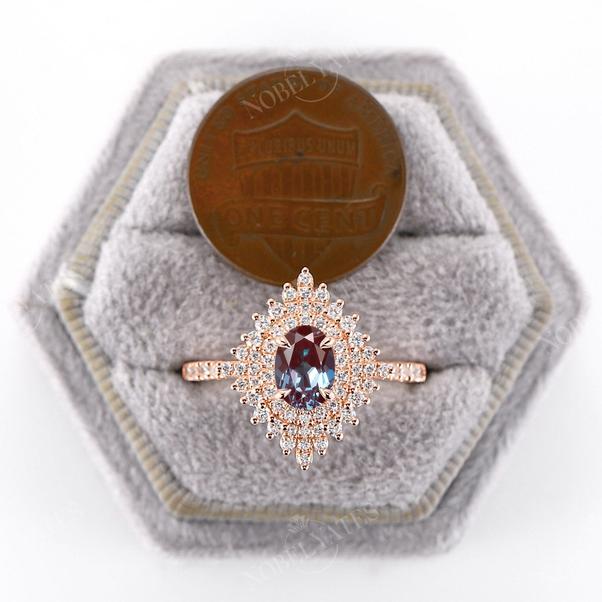 Vintage Oval Alexandrite Halo Engagement Ring Rose Gold