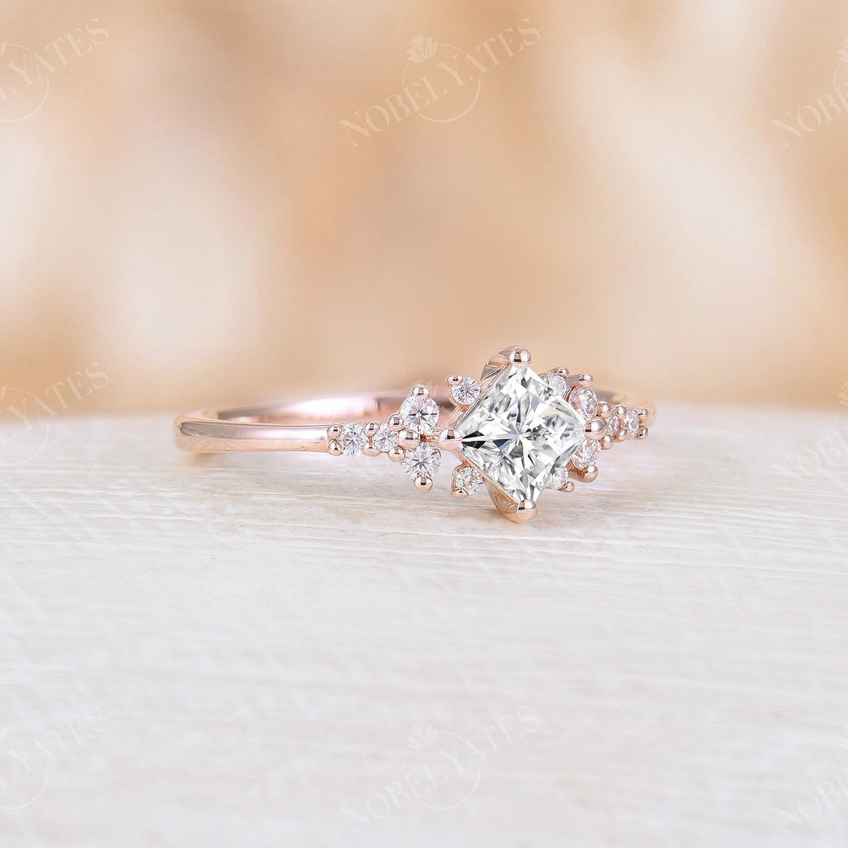 Princess cut Moissanite Cluster Diamond Engagement Ring Rose Gold