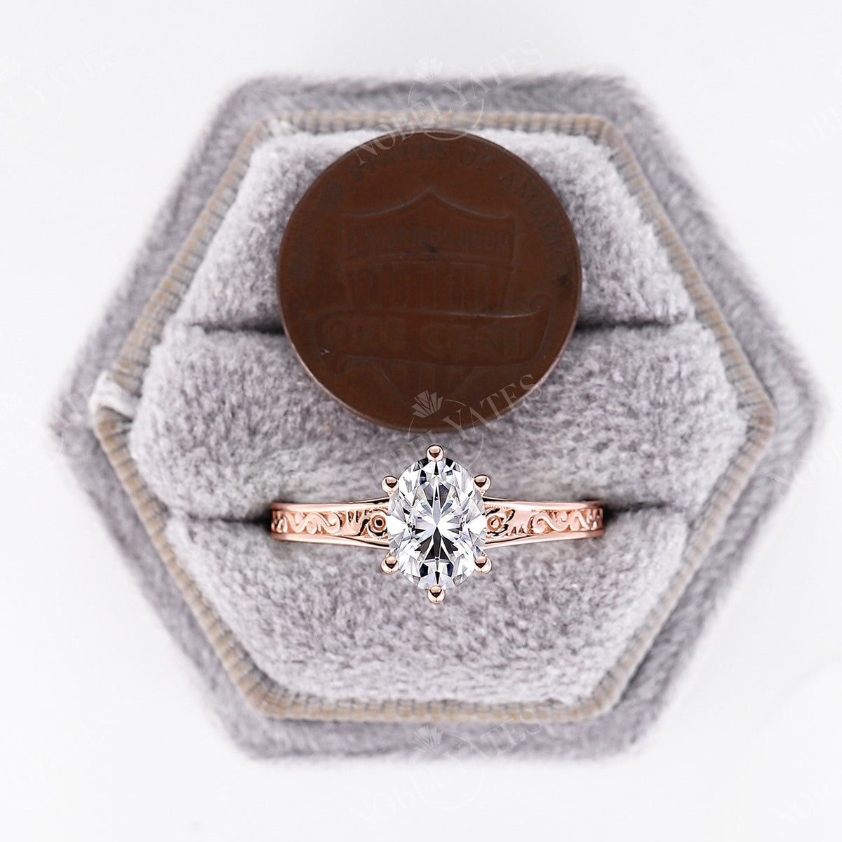 Vintage Oval Moissanite Solitaire Filigree Engagement Ring Rose gold
