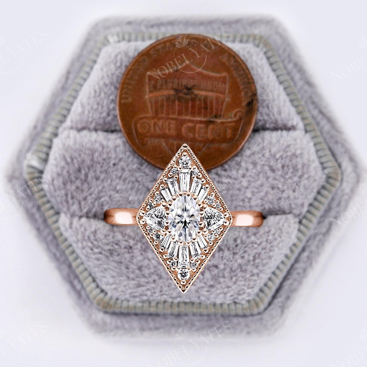 Art deco Kite Shape Moissanite Engagement Ring Rose Gold