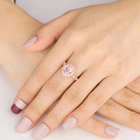 Oval Pink Morganite Halo Milgrain Engagement Ring Rose Gold