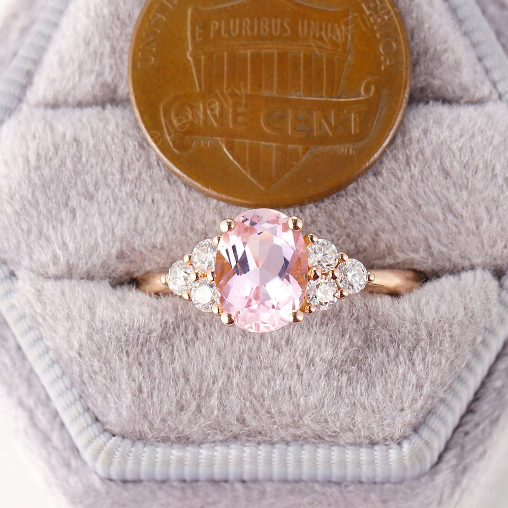 
                  
                    Morganite Engagement Ring Vintage yellow gold Engagement Ring pink peachy oval morganite cluster Unique Bridal wedding ring Anniversary ring
                  
                