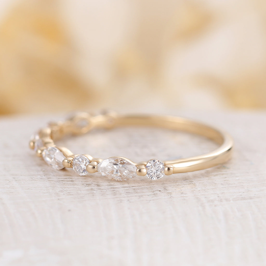 
                  
                    Moissanite wedding band yellow gold wedding band vintage Marquise cut moissanite stacking matching Unique half eternity Bridal Promise Gift
                  
                