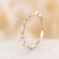 Vintage Marquise Moissanite Wedding Band Yellow Gold